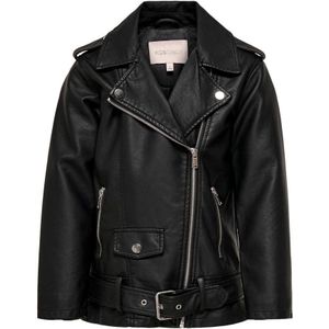 Only - Long Biker Faux Leather Jacket - Jack - Zwart - Polyester