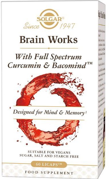 Solgar - Brain Works with Full Spectrum Curcumine & BacoMind - Geest en Geheugen Vitaminen - Veganistische Capsules