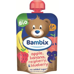 Bambix Bio Knijpzakje Appel, Banaan, Framboos en Blauwe Bes 6+