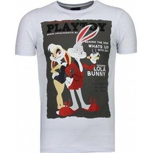 Local Fanatic  Playtoy Bunny Rhinestone  Shirts  heren Wit