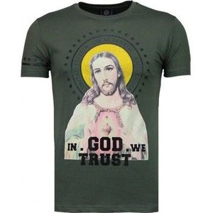 Local Fanatic  Jesus Rhinestone  Shirts  heren Groen