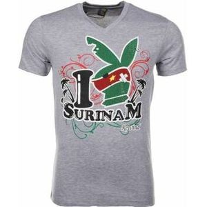 Local Fanatic  I Love Suriname  Shirts  heren Grijs