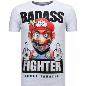 Local Fanatic  Fight Club Mario Rhinestone  Shirts  heren Wit