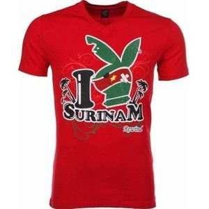 Local Fanatic  I Love Suriname  Shirts  heren Rood