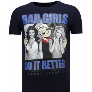 Local Fanatic  Bad Girls Do It Better Rhinestone  Shirts  heren Blauw
