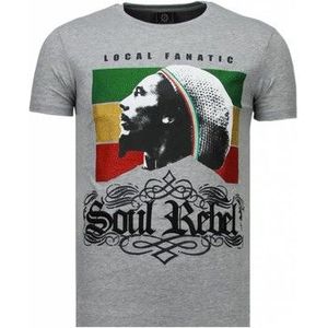 Local Fanatic  Soul Rebel Bob Marley Rhinestone  Shirts  heren Grijs