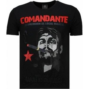 Local Fanatic  Che Guevara Comandante Rhinestone  Shirts  heren Zwart