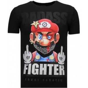 Local Fanatic  Fight Club Mario Rhinestone  Shirts  heren Zwart