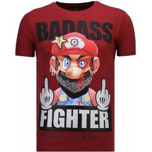 Local Fanatic  Fight Club Mario Rhinestone  Shirts  heren Rood