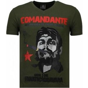 Local Fanatic  Che Guevara Comandante Rhinestone  Shirts  heren Groen