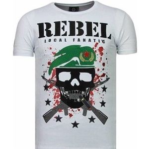 Local Fanatic  Skull Rebel Rhinestone  Shirts  heren Wit