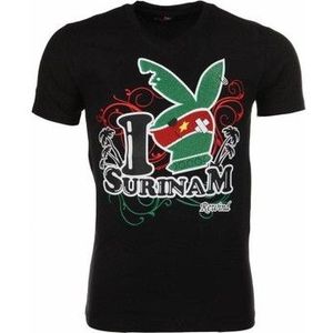 Local Fanatic  I Love Suriname  Shirts  heren Zwart