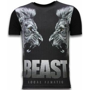 Local Fanatic  Beast Digital Rhinestone  Shirts  heren Zwart