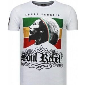 Local Fanatic  Soul Rebel Bob Marley Rhinestone  Shirts  heren Wit