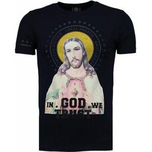 Local Fanatic  Jezus Rhinestone  Shirts  heren Zwart