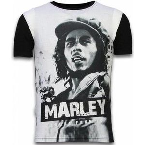 Local Fanatic  Bob Marley Black And White Digital  Shirts  heren Zwart