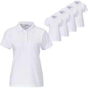 PULSIVA Voordeelverpakking polo's dames Sunny korte mouw; Kledingmaat XS; wit; 5 stuk / verpakking