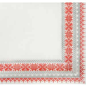 GARCIA DE POU Servetten Crati; 40x40 cm (BxL); wit/rood/grijs; 50 stuk / verpakking