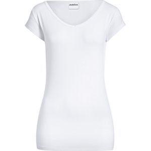 PULSIVA Dames T-shirt Double-V; Kledingmaat S; wit; 2 stuk / verpakking