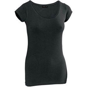 PULSIVA Dames-T-shirt Double Crew; Kledingmaat S; zwart; 2 stuk / verpakking