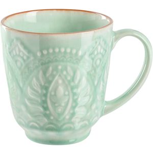 PULSIVA Mok Indie met reliëf; 380ml, 9.5x10.5 cm (ØxH); mint; 4 stuk / verpakking