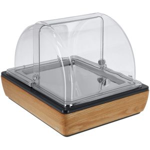 VEGA Koelvitrine Montana eiken RVS 1/2; Maat GN 1/2, 36.5x30.5x27.4 cm (LxBxH); eiken/transparant/roestvrij staal; rechthoekig
