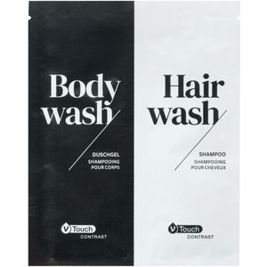 V-Touch Hotel shampoo en douchegel Contrast; 12 ml; lichtblauw/geel; 800 stuk / verpakking