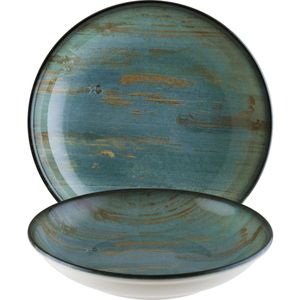 Bonna Diep bord Madera Mint; 500ml, 20x3.5 cm (ØxH); turquoise/bruin/zwart; rond; 12 stuk / verpakking