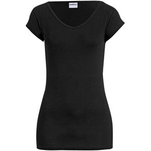PULSIVA Dames T-shirt Double-V; Kledingmaat 2XL; zwart; 2 stuk / verpakking