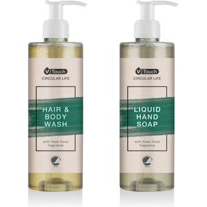 V-Touch Monsterset hotelcosmetica met dispenser Circular Life 2-delig; wit