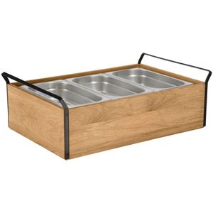 VEGA Koeldisplay Esino hoog 6,5 cm roestvrij staal 3x GN 1/3; Maat GN 1/1, 61.9x38.6x20.9 cm (LxBxH); eiken/zwart/roestvrij staal; rechthoekig