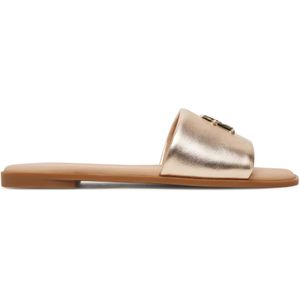 Pantoletten Tommy Hilfiger Th Logo Hw Metallic Leather Mule FW0FW08807 Goldfarben