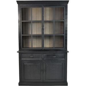 Buffetkast Provence - 130x48x215 - Zwart/grijs - Mangohout/ijzer/glas