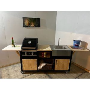 Buitenkeuken Woody Extra + Grandhall G2 BBQ en Grandhall Elite wasbak met kraan