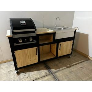 Buitenkeuken Woody + Grandhall G2 BBQ en Grandhall Elite wasbak met kraan