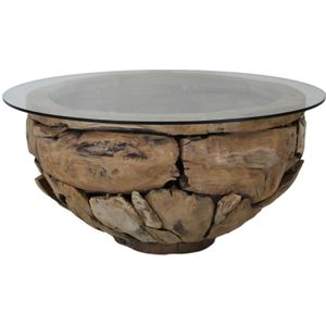 Salontafel Root - ø80x45 - Naturel - Teak wortelhout/glas