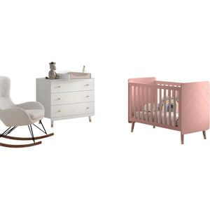 Billy set: witte commode, verschooningsplank en roze babybed