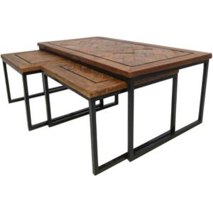 Salontafelset Bradley - Gerecycled Javahout/ijzer - set van 3