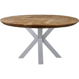 Ronde eettafel Fishbone - ø120x76 - Naturel/wit - Eiken/metaal