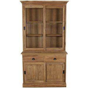HSM Collection-Buffetkast 4 Deur 2 La-120x50x215-Naturel-Teak/Glas