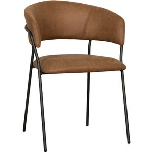 LABEL51 Eetkamerstoel Luuk - Cognac - Micro Suede - Black Frame