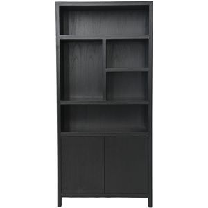 Wandkast met vakken - 100x42x215 - Zwart - Teak veneer