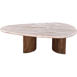 Salontafel Ovaal - Marmer - Ronde Houten Poten - 110x60x33 cm