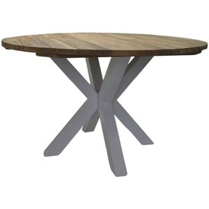 Tuintafel rond - ø125x76 - Naturel/wit - Teak/metaal