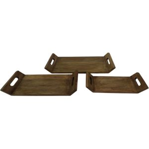 Decoratieve dienbladen - Naturel - Mangohout - Set van 3