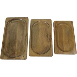 Decoratieve dienbladen - Naturel - Mangohout - Set van 3