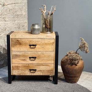 Ladekast - Zwart Staal - Mangohout - 80 cm Hoog - 80 cm Breed