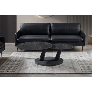 Salontafel Sapporo - Zwart - Metaal en Steen - Draaibaar Tafelblad