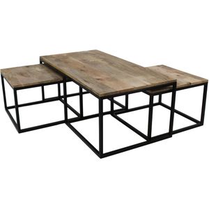 Salontafel - mangohout/ijzer - set van 3