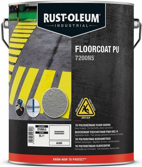 Rust-Oleum - 7200NS Floorcoat PU - Zilvergrijs Hoogglans - AntiSlip - 5L